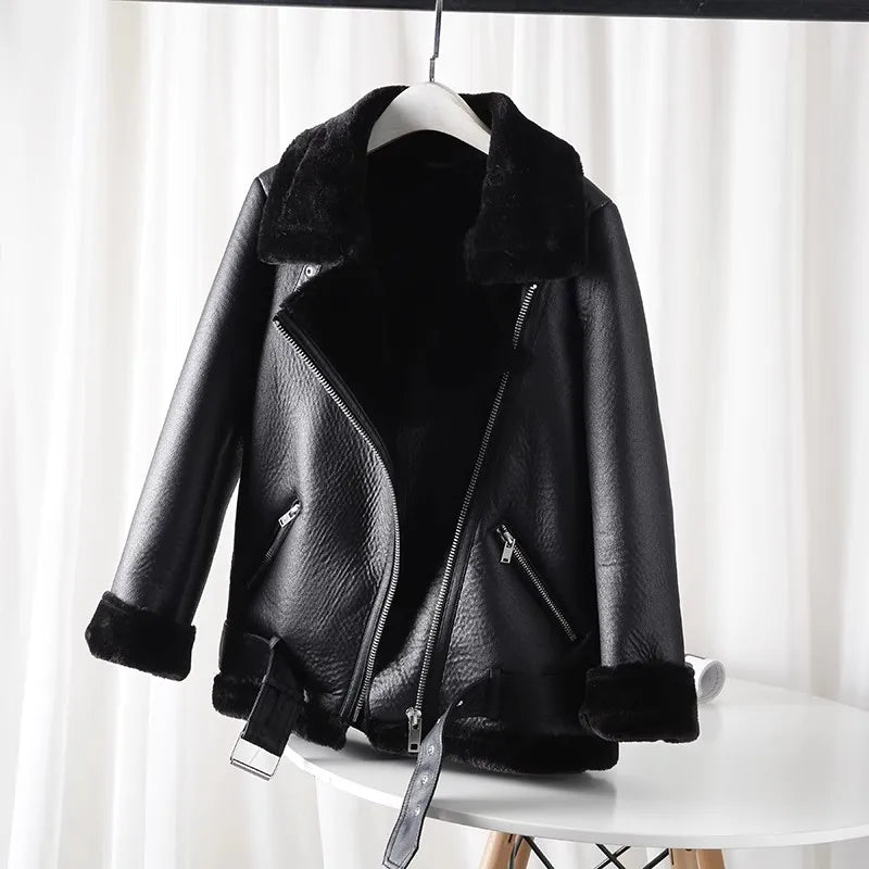 Heritage Black Fur Women's Biker Jacket